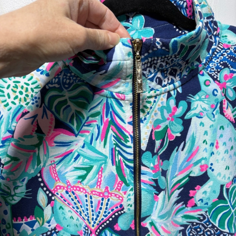 Lilly Pulitzer Cats Navy and Pink Floral Half-Zip Popover Jacket Size Small - Picture 6 of 16